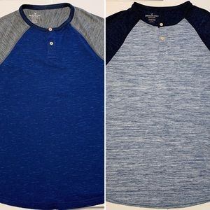Lot of 2 American Eagle Outfitters Active Flex Bicolor Henley Tops, Mens M
